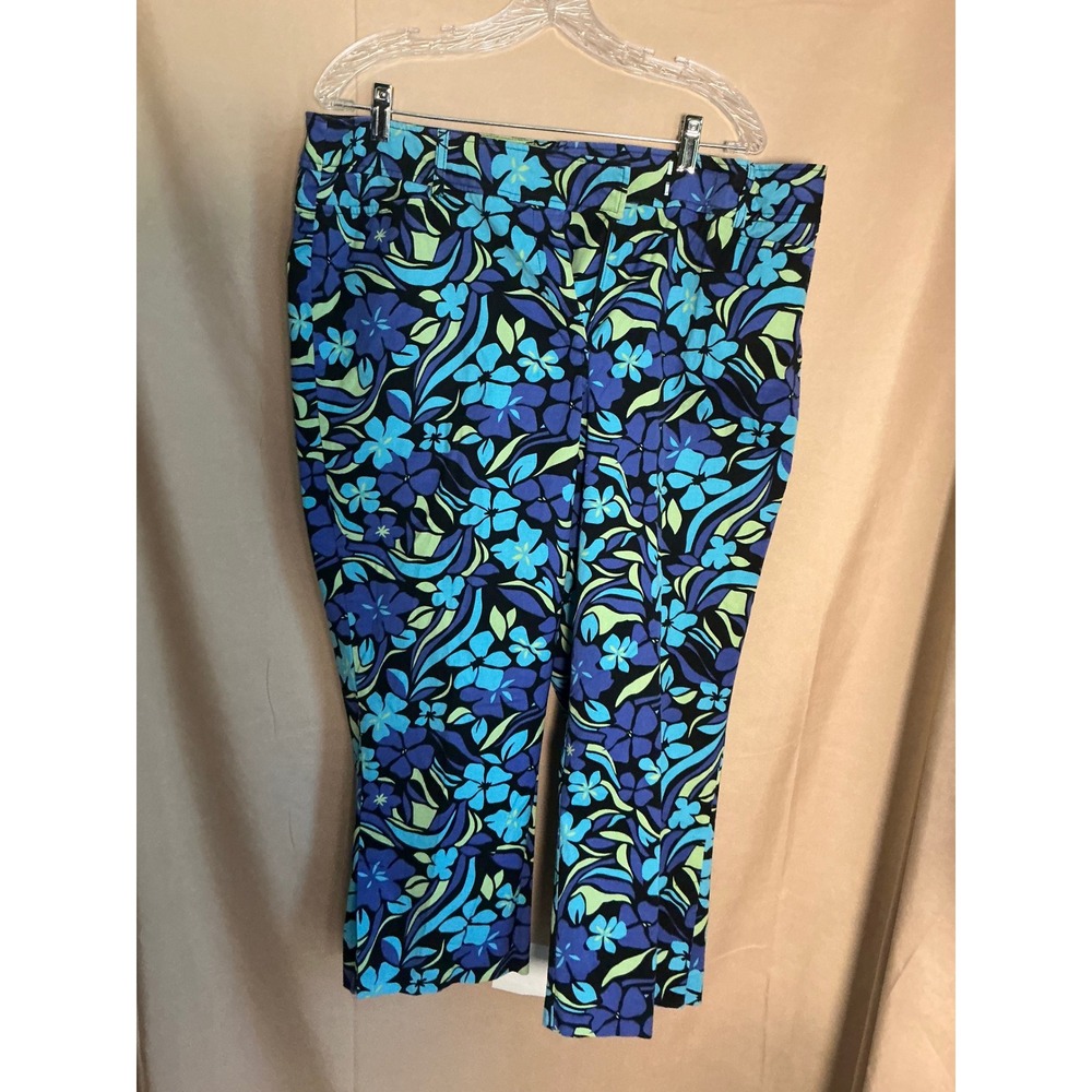 Venezia Floral Capri Pants Women Size 18 Blue Purple Green Excellent Tropical